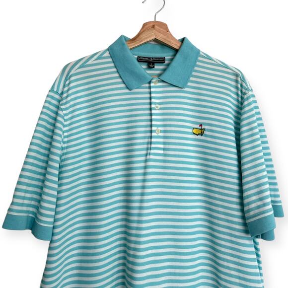 Masters Collection Pima Cotton Teal and White Striped Embroidered Polo Men's L - Picture 3 of 9